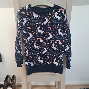 Charming Unicorn Print Sweater - Navy